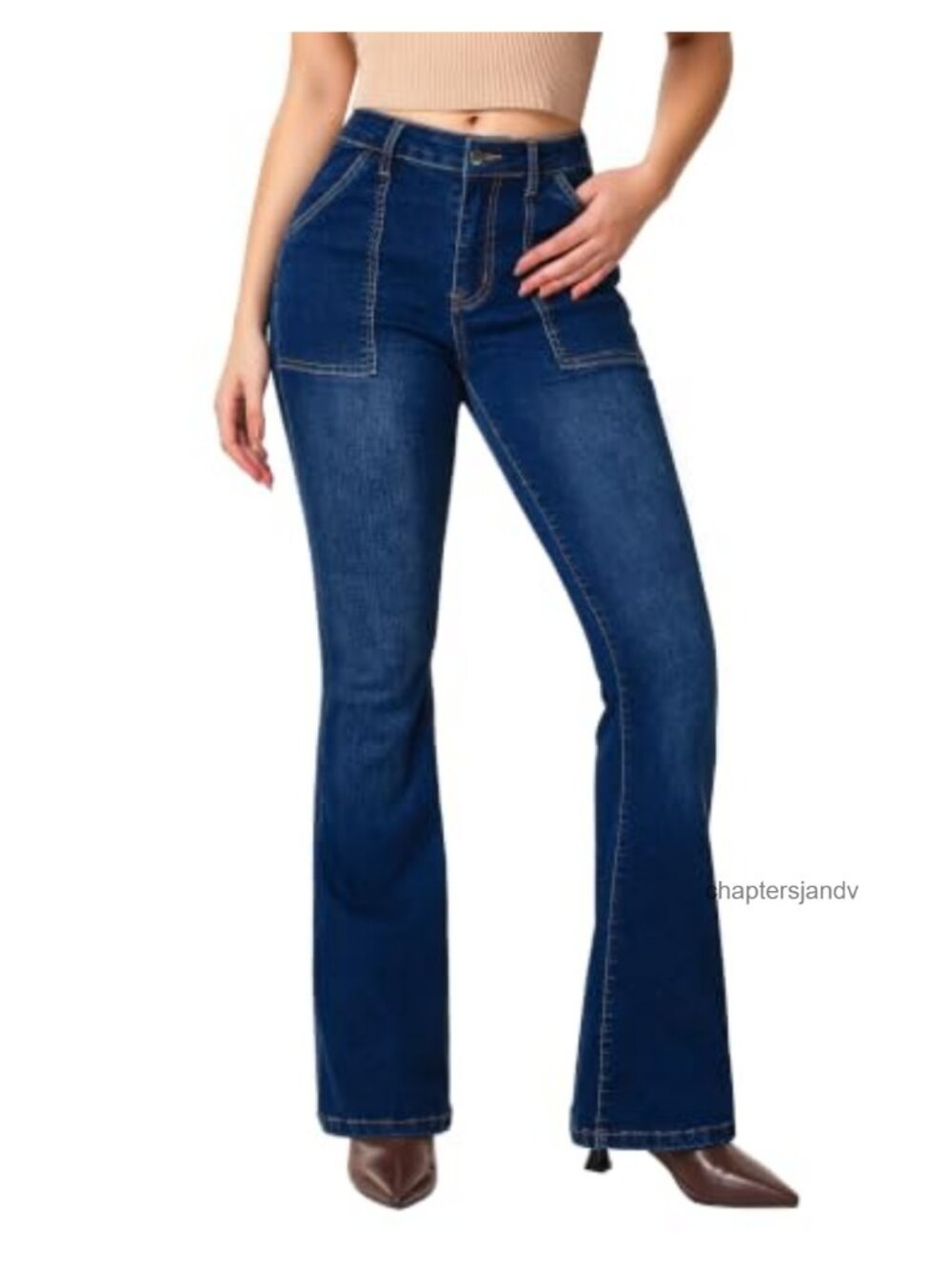 Bootcut Jeans with Stretch Mid Rise Flare Large Pockets Zipper Fly Full Length